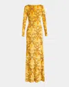 Etro Long-sleeve Open-back Maxi Dress In Orange