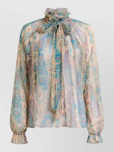 Etro Women Silk Crepon Blouse With Scarf And Paisley Foliage Motif In Multi