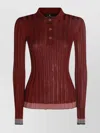 Etro Long Sleeve Polo With Collared Neck And Ribbed Texture In Brown