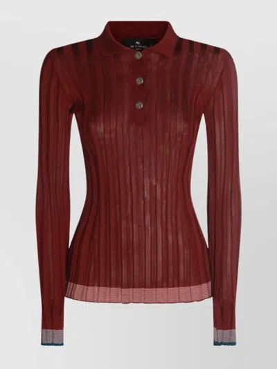 ETRO LONG SLEEVE POLO WITH COLLARED NECK AND RIBBED TEXTURE