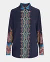 Etro Paisley Print Crepe De Chine Long-sleeved Shirt In Blue