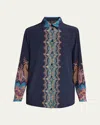 Etro Paisley Print Crepe De Chine Long-sleeved Shirt In Blue