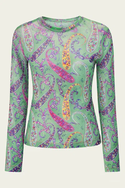 Etro Long-sleeve Sheer Sweater In Green Multicolor