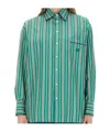 Etro Pocketed Collared Striped Long Sleeve Top In Green