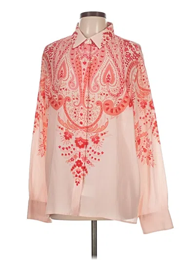 Pre-owned Etro Long Sleeve Silk Top Red Paisley Pattern Mock Neckline Tops