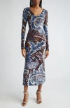 Etro Womens Multi On Blue Floral-intarsia-graphic Plunge-neckline-at-back Stretch-woven Blend Maxi Dress