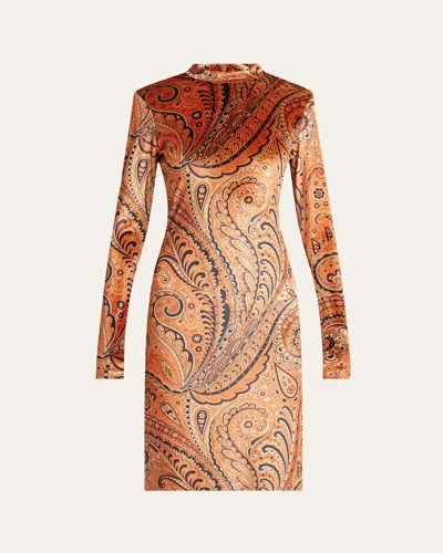 Etro Long-sleeve Velvet Paisley Dress