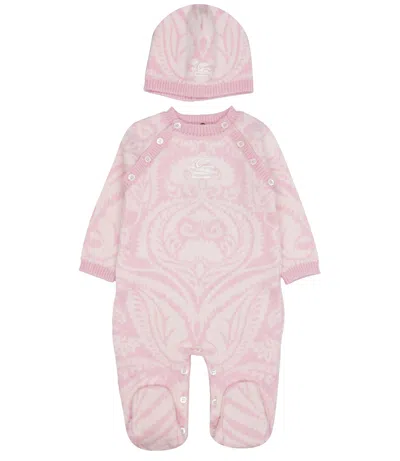 Etro Long-sleeved Bodysuit And Hat Set In Pink