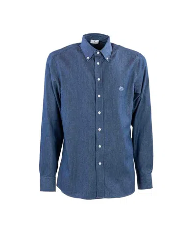 Etro Paisley Washed Denim Shirt In Blue