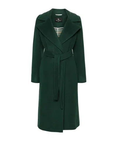 Etro Long-sleeved Coat In Green