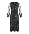 Etro Printed Floral Embroidered Balloon Sleeve Midi Dress In Black