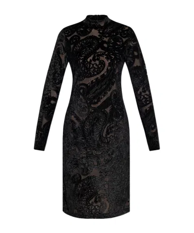 Etro Long-sleeved Dress In Brown