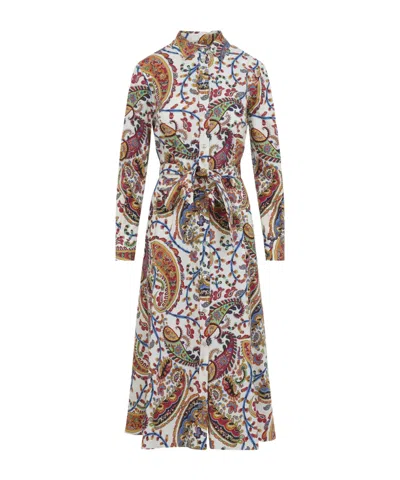 Etro Belted Paisley-print Cotton-voile Midi Shirt Dress In Multi