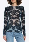 Etro Signature Print Long-sleeved Top In Navy