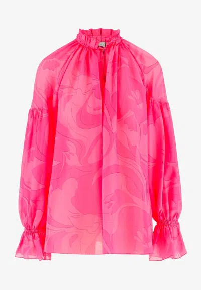 Etro Long-sleeved Floral Wave Blouse In Pink