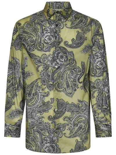 Etro Long-sleeved Green Cotton Shirt In Grey
