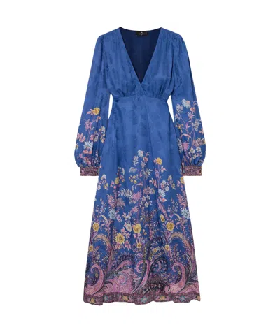 Etro Printed Satin Midi Dress In Blue