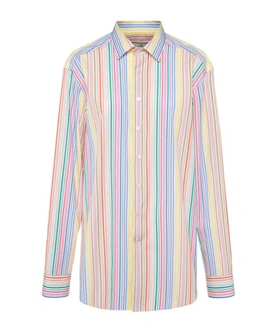 Etro Pegaso-embroidery Striped Cotton Shirt In Blue