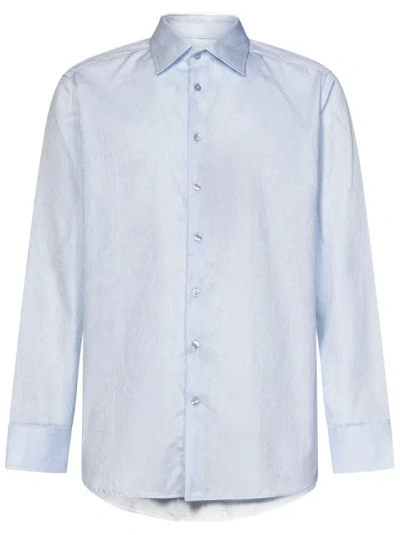 Etro Long-sleeved Shirt In Light Blue Cotton In White