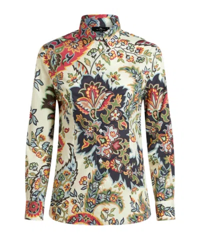 Etro Shirt With Paisley Print In Ivory,multicolor
