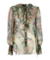 Etro Ruffled Floral-print Silk-crepon Blouse In Nude