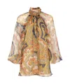 Etro Abstract Floral Silk Chiffon High-neck Blouse In Nude
