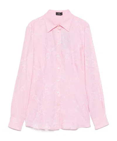 Etro Paisley Print Collared Neck Long Sleeve Top In Pink