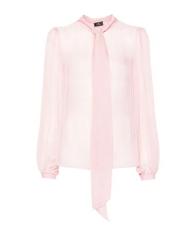 Etro Pussy-bow Collar Silk Shirt In Pink