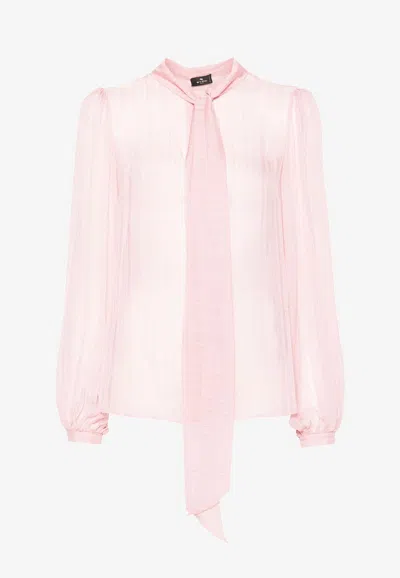 Etro Pussy-bow Collar Silk Shirt In Pink