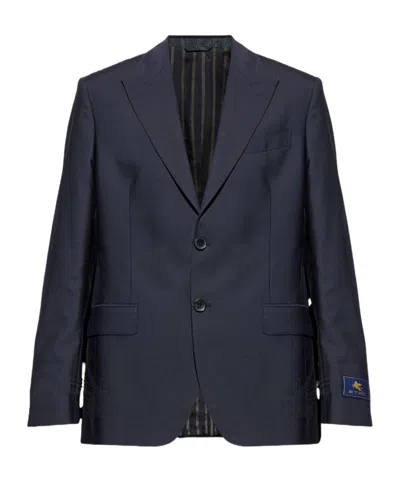 Etro Long-sleeved Suit Jacket In Blue