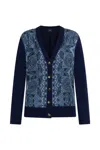 Etro , Cardigan With Silk Scarf Motif, Woman, Navy Blue, Size 48 In Black