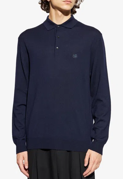 Etro Long-sleeved Wool Polo Sweater In Blue
