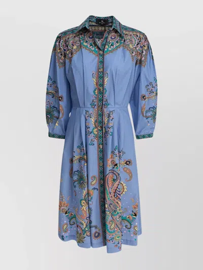 ETRO LONG SLEEVES FLORAL PATTERN PLEATED A-LINE DRESS