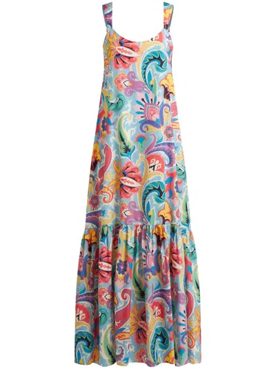 Etro Long Tiered Dress In Clear Blue