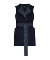 Etro Long Wool And Cashmere Jacquard Waistcoat In Blue