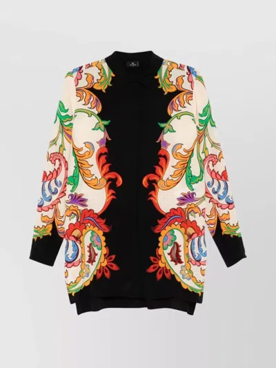 Etro Longline Printed Top With Box-pleat Detail In Black  