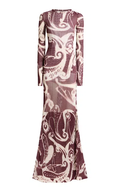 Etro Long-sleeve Knit Maxi Dress In Burgundy