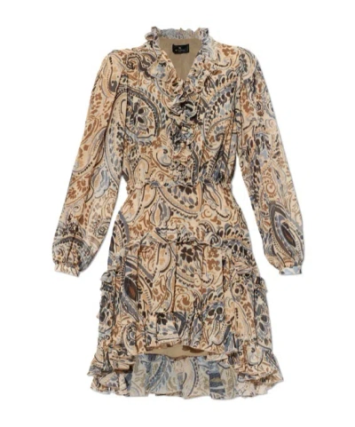 Etro Tiered Ruffled Paisley-print Chiffon Mini Dress In Multi