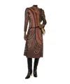 Etro Crepe Midi Dress With Paisley Motif In Brown