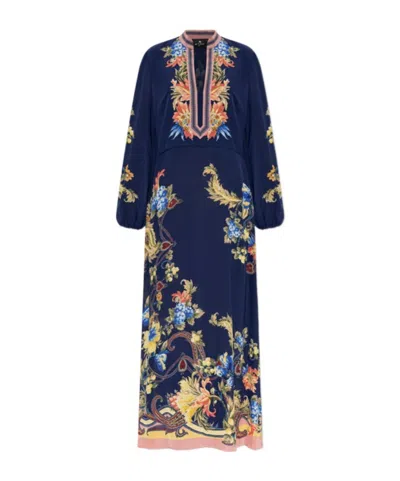 Etro Long-sleeved Dress In Blue