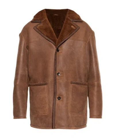 Etro Shearling-trimmed Leather Jacket In Brown