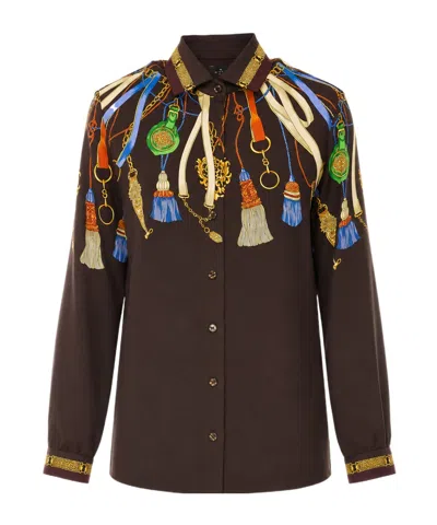 Etro Tassel-print Silk Shirt In Brown