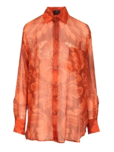 Etro Look 15 - Striped Jacquard Cotton Shirt Shirts Orange