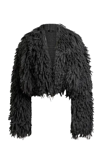 Etro Loop-knit Wool-blend Jacket In Grey