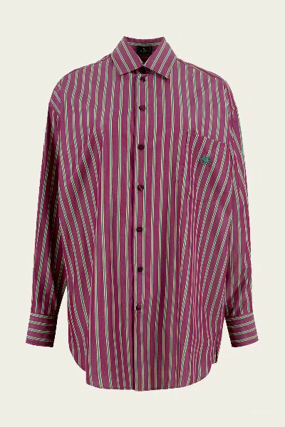 Etro Loose Fit Stripe Shirt In Burgundy In Multi