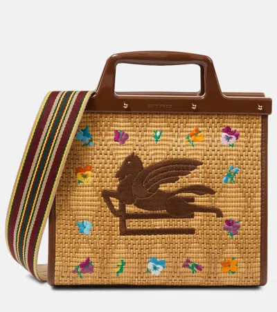 Etro Love Trotter Small Raffia Tote Bag In Multicoloured