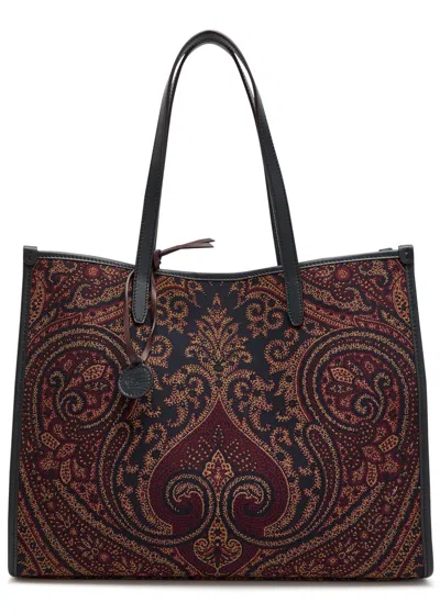 Etro Lovtter Large Paisley-jacquard Leather Tote In Black