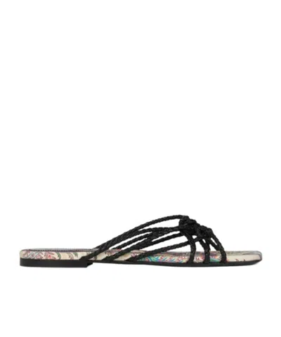 Etro Woven Leather Paisley Flat Sandals In Multi