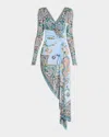Etro Lucky Charm Jersey Long-sleeve Twisted Asymmetric Dress In Blue Print 2