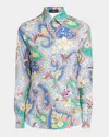 Etro Lucky Charm Print Cotton Poplin Button-down Blouse In Print On Blue Base 3